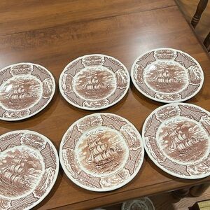 Brown and White Transferware Set of Dinnerware, Plates Alfred Meakin Fair Winds​